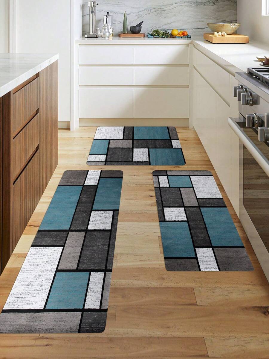1pc Geometric Pattern Kitchen Rug - Multicolor - View 1