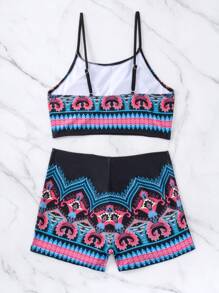 Graphic Print Shorts Tankini Summer Beach - Multicolor - View 2