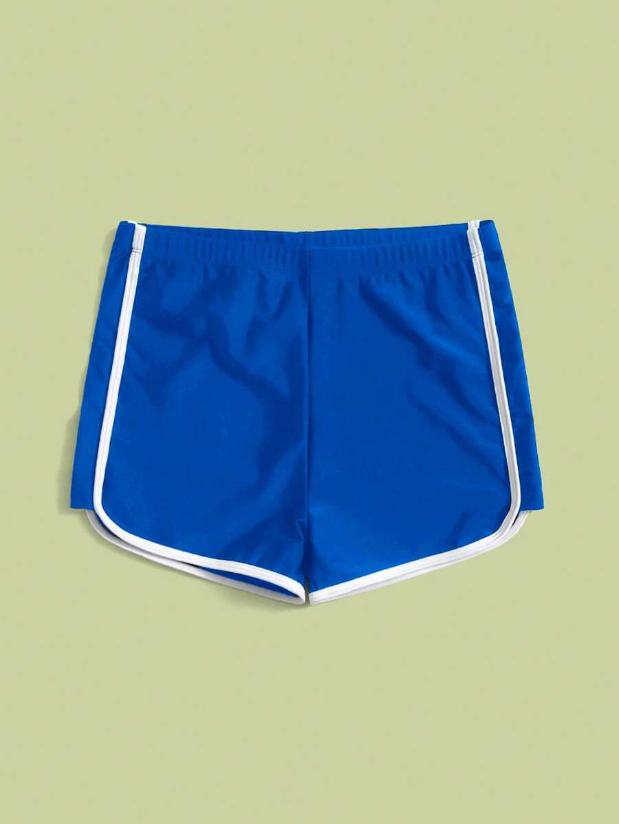 Teen Girls Binding Trim Swim Shorts - Blue - View 1