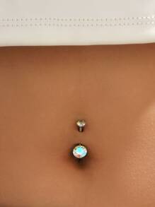 1 Đá Cubic Zirconia Trang Trí Rốn Vòng Bụng, Trang Sức Inox - Bạc - Xem 1