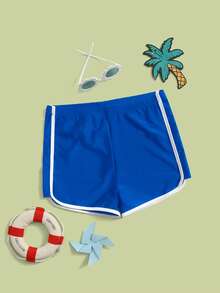 Teen Girls Binding Trim Swim Shorts - Blue - View 4