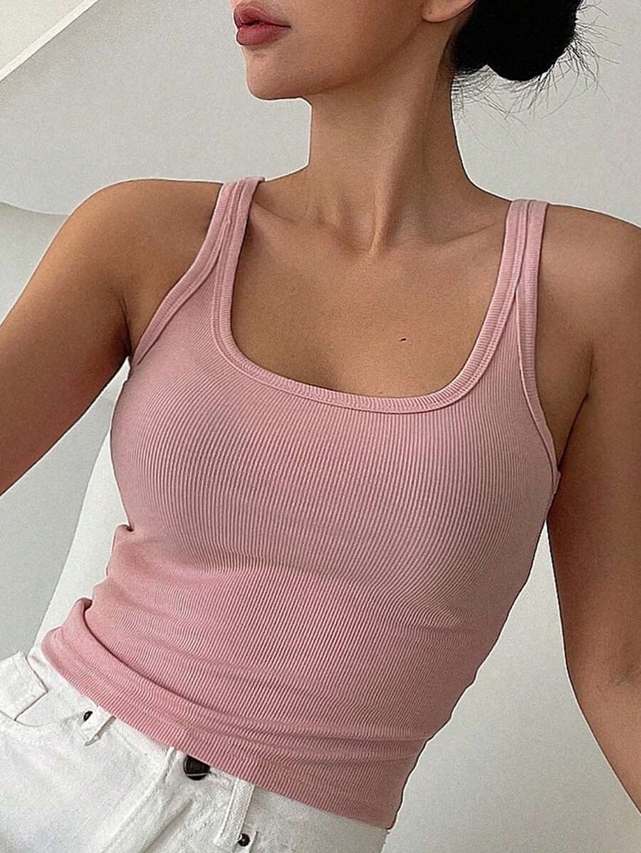DAZY Solid Ribbed Knit Tank Top - Pink - View 1