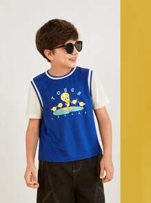 LOONEY TUNES X SHEIN Tween Boy Cartoon Graphic 2 In 1 Tee - Royal Blue - View 1