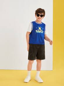 LOONEY TUNES X SHEIN Tween Boy Cartoon Graphic 2 In 1 Tee - Royal Blue - View 3