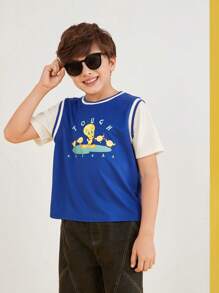 LOONEY TUNES X SHEIN Tween Boy Cartoon Graphic 2 In 1 Tee - Royal Blue - View 4