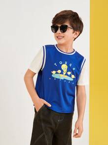 LOONEY TUNES X SHEIN Tween Boy Cartoon Graphic 2 In 1 Tee - Royal Blue - View 5