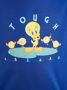 LOONEY TUNES X SHEIN Tween Boy Cartoon Graphic 2 In 1 Tee - Royal Blue - View 6