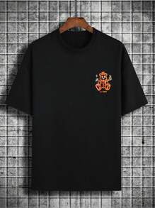 Manfinity Roghcode 宽松男式口号和卡通图案 T 恤