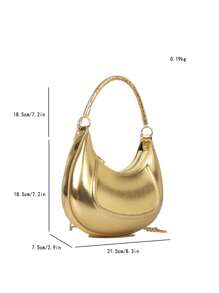 Small Hobo Bag Metallic Chain Zipper PU, Funky, Punk & Bag For Street Wear - Gold - View 3