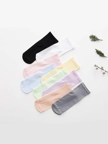 9雙小女童素色極簡短襪和中筒襪適用於日常 - 彩色 - 查看 6