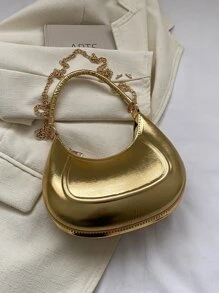 Small Hobo Bag Metallic Chain Zipper PU, Funky, Punk & Bag For Street Wear - Gold - View 6