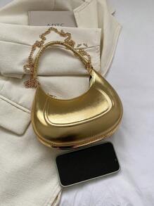 Small Hobo Bag Metallic Chain Zipper PU, Funky, Punk & Bag For Street Wear - Gold - View 7