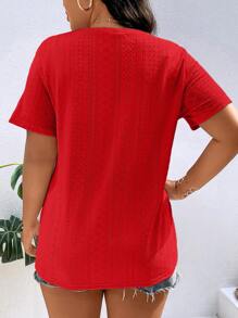 SHEIN LUNE Camiseta con bordado con ojal cruzado - Burdeos - Ver 2