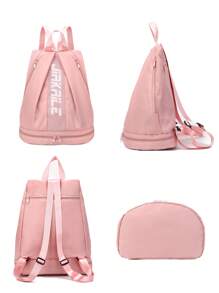 Letter Print Gym Bag Waterproof With Shoes Compartment For Sport - Pink - View 5