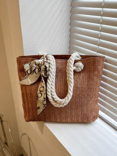 Small Straw Bag Vacation Skinny Scarf Decor