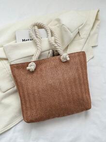 Small Straw Bag Vacation Skinny Scarf Decor - Brown - View 7