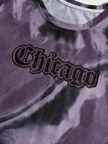 ROMWE MEN Hombres Camiseta con estampado de letra - Morado - Ver 4