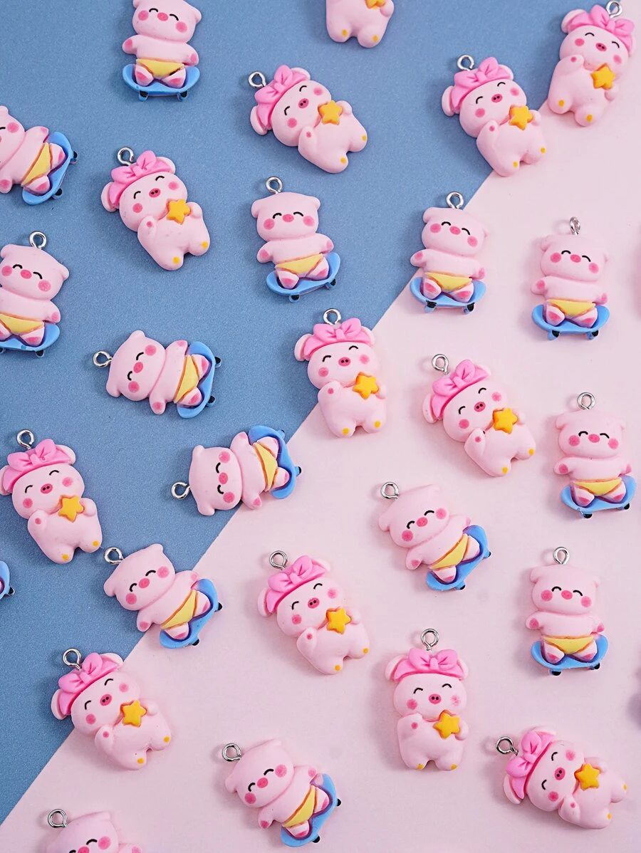 20入組/套卡通豬設計DIY吊墜 - 粉色 - 查看 1