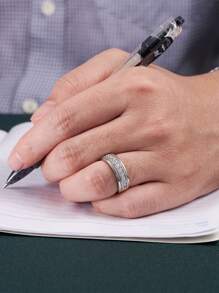 AIHUASI 1 chiếc nhẫn bạc Sterling 925 hấp dẫn dành cho nam trang sức cưới quà tặng ngày lễ tình nhân cắt tròn 5A Cubic Zirconia trang trí nhẫn đính hôn hợp thời trang trang sức cao cấp - Bạc - Xem 3