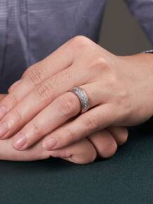 AIHUASI 1 chiếc nhẫn bạc Sterling 925 hấp dẫn dành cho nam trang sức cưới quà tặng ngày lễ tình nhân cắt tròn 5A Cubic Zirconia trang trí nhẫn đính hôn hợp thời trang trang sức cao cấp - Bạc - Xem 6