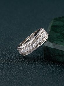 AIHUASI 1 chiếc nhẫn bạc Sterling 925 hấp dẫn dành cho nam trang sức cưới quà tặng ngày lễ tình nhân cắt tròn 5A Cubic Zirconia trang trí nhẫn đính hôn hợp thời trang trang sức cao cấp - Bạc - Xem 7