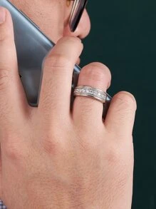 AIHUASI 1 chiếc nhẫn bạc Sterling 925 hấp dẫn dành cho nam trang sức cưới quà tặng ngày lễ tình nhân cắt tròn 5A Cubic Zirconia trang trí nhẫn đính hôn hợp thời trang trang sức cao cấp - Bạc - Xem 8