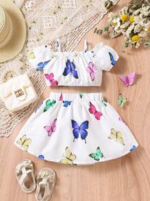 Bộ đồ Em bé viền lá sen Loại bướm - trắng - Xem 1