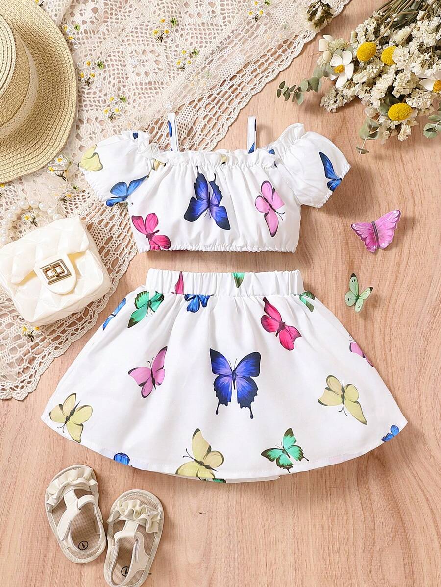 Bộ đồ Em bé viền lá sen Loại bướm - trắng - Xem 1