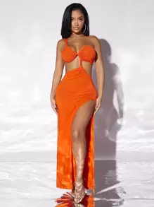 SHEIN SXY 單肩鏤空高衩連衣裙