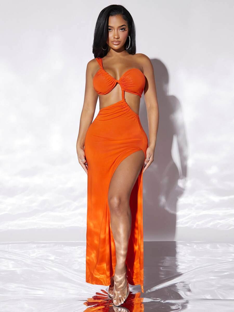 SHEIN SXY 單肩鏤空高衩連衣裙