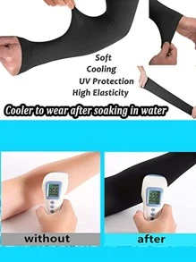 1双/3双装冰丝袖套，夏季防晒袖套，轻薄设计，户外保暖臂套，秋季服装，万圣节装扮，黑色男士袖套礼物 - 黑色 - 查看 4