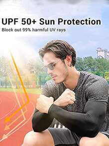 1双/3双装冰丝袖套，夏季防晒袖套，轻薄设计，户外保暖臂套，秋季服装，万圣节装扮，黑色男士袖套礼物 - 黑色 - 查看 7