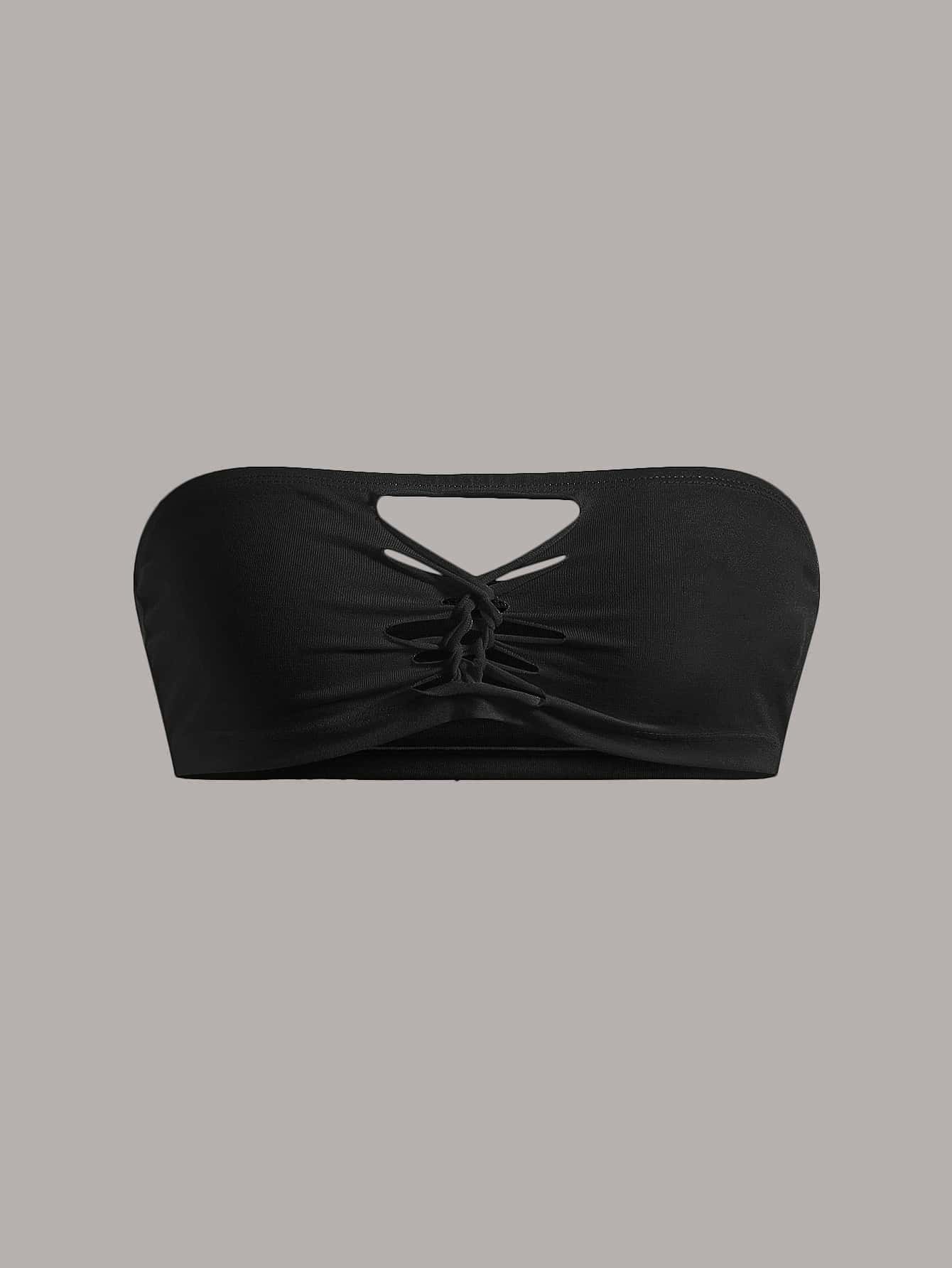 SHEIN ICON Áo nữ Cắt ra màu trơn Gợi cảm - màu đen - Xem 1