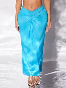 SHEIN SXY Falda unicolor girante delantero fruncido - Azul menta - Ver 1