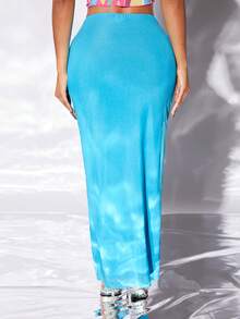 SHEIN SXY Falda unicolor girante delantero fruncido - Azul menta - Ver 2