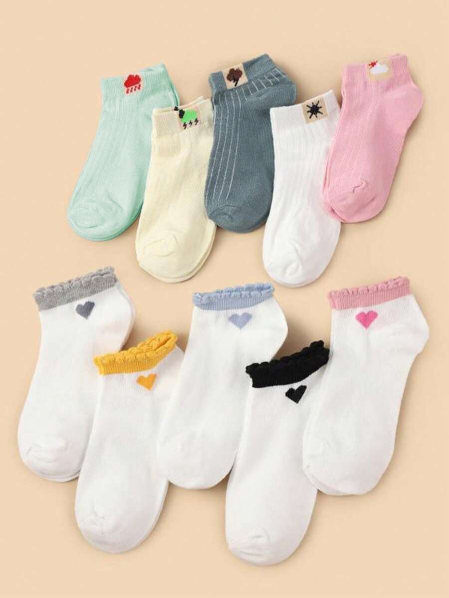 10 đôi Vớ mắt cá chân thời trang cho bé gái/bé trai thời tiết & họa tiết trái tim cho cuộc sống hàng ngày