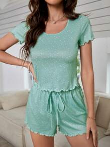 Bộ đồ giản dị Nữ Dây kéo Xù nhỏ Chấm bi Giải trí - Màu xanh Bạc hà - Xem 3