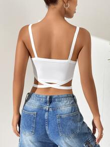 SHEIN EZwear 素色交叉吊帶短上衣 - 白色 - 查看 2