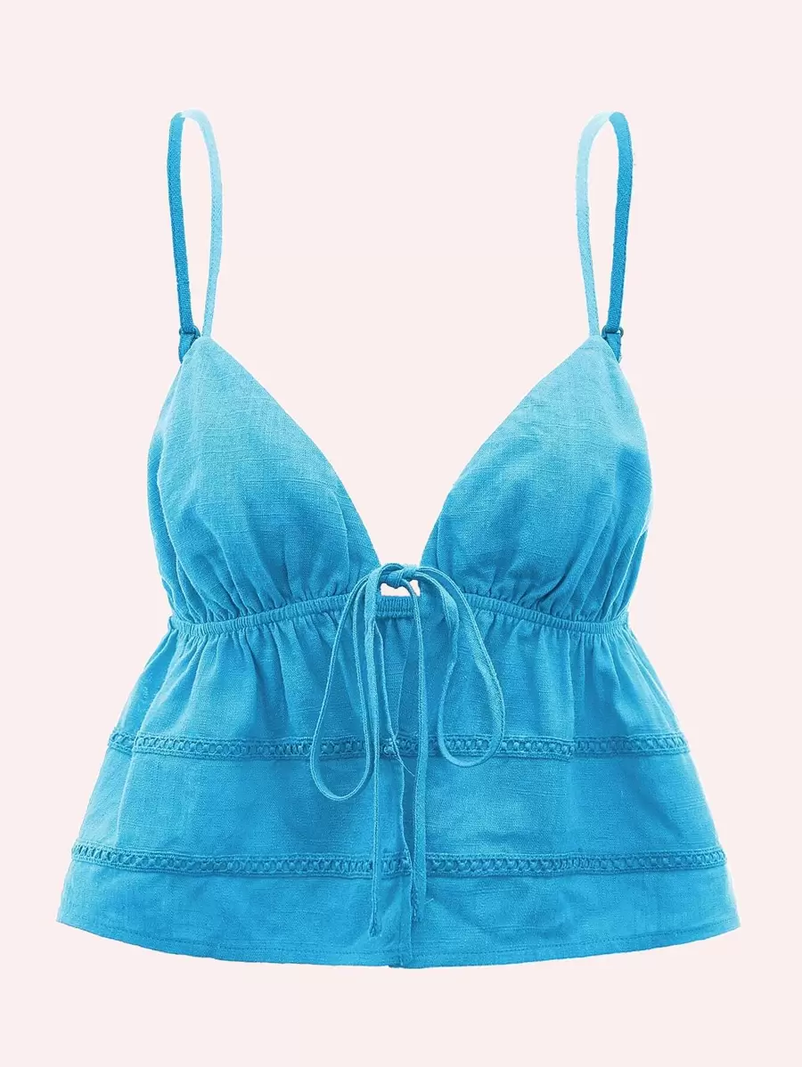 SHEIN ICON Tie Front Cami Top - Mint Blue - View 1