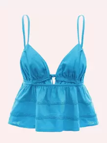 SHEIN ICON Tie Front Cami Top - Mint Blue - View 2