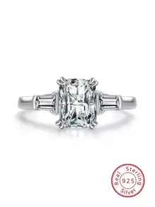 方晶鋯石裝飾銀婚戒 - 銀色 - 查看 2