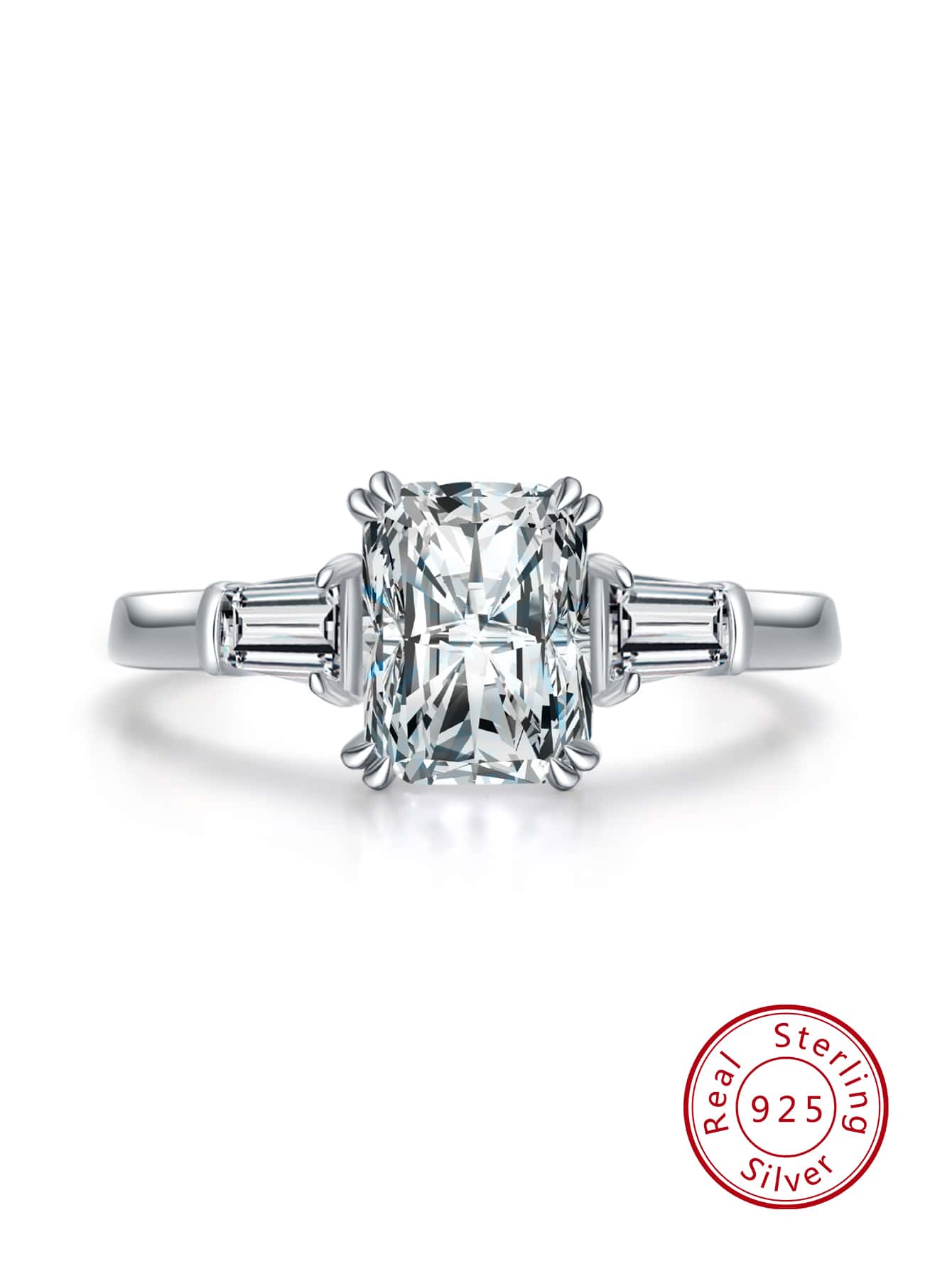 方晶鋯石裝飾銀婚戒