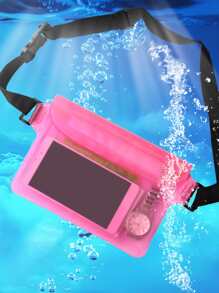 透明腰包體育場得到正式認可透明腰包戶外運動手機防水包聚氯乙烯透明收納三層密封防水腰包 - 粉色 - 查看 2