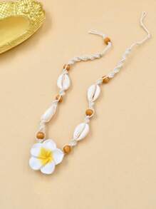 Vòng cổ trang trí hoa đính cườm trang trí bằng vỏ sò Bohemian - Màu be - Xem 1