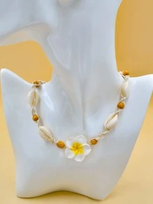 Vòng cổ trang trí hoa đính cườm trang trí bằng vỏ sò Bohemian - Màu be - Xem 2