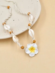 Vòng cổ trang trí hoa đính cườm trang trí bằng vỏ sò Bohemian - Màu be - Xem 4