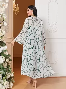 Modelyn Shirred Bodice Halter Dress & Geo Print Flounce Sleeve Coat 2 Piece Set - Multicolor - View 2