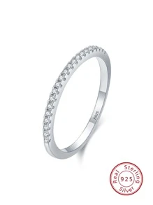 Nhẫn cưới bằng bạc trang trí bằng đá khối Zirconia - Bạc - Xem 2