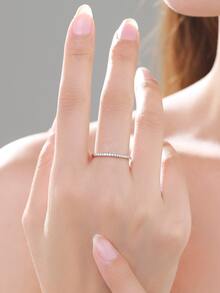 Nhẫn cưới bằng bạc trang trí bằng đá khối Zirconia - Bạc - Xem 3