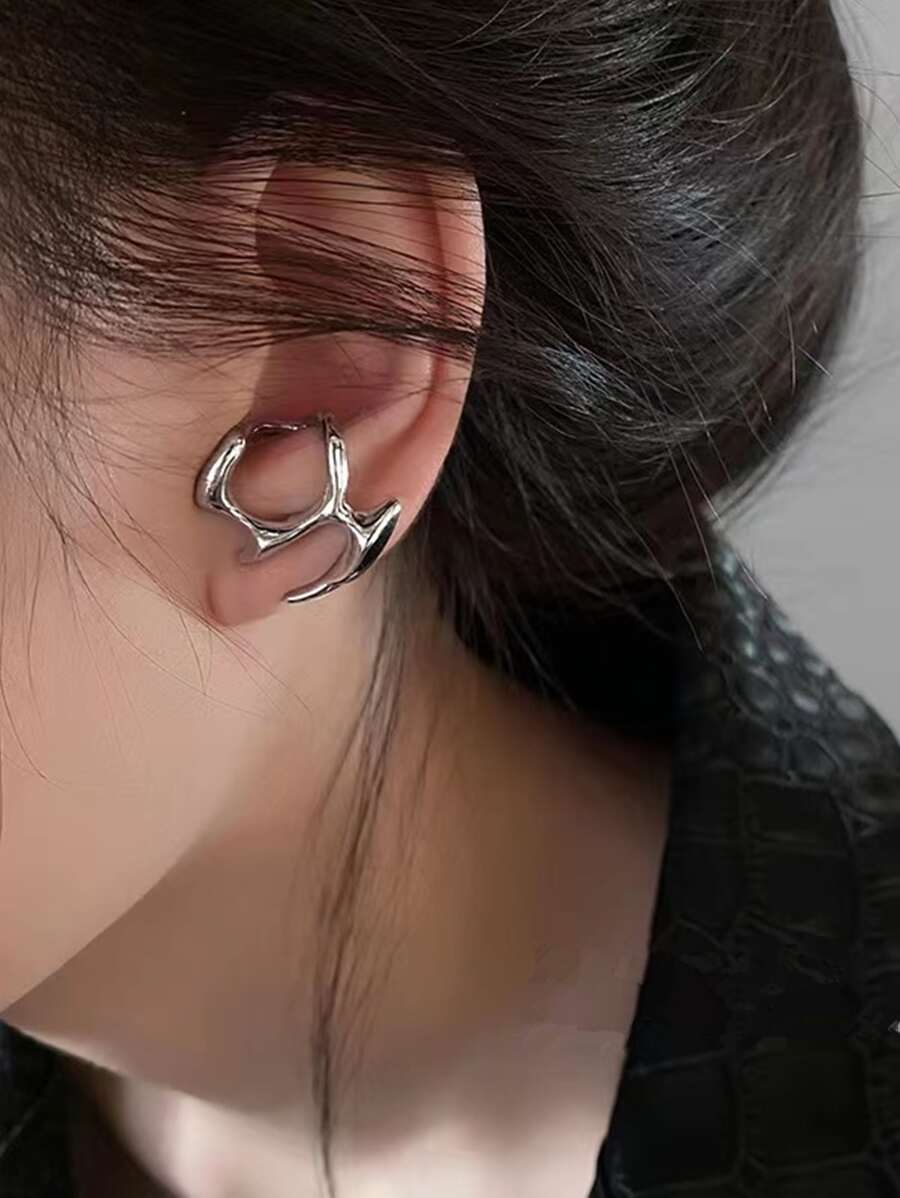 2入組幾何設計耳釘 - 銀色 - 查看 1